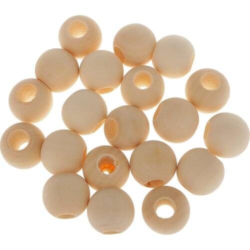 Fityle Pack of 20 pieces Natural Plain Round Unfinished Wooden Loose Spacer Beads Solid Unvarnished Hole DIY Accessory 25mm