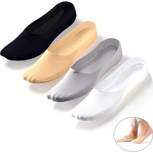 4 Pairs Unisex Ice Silk Socks Mens Boat Sock Slippers Ultra-thin Invisible One-piece Anti Slip Silicone Socks Low Cut