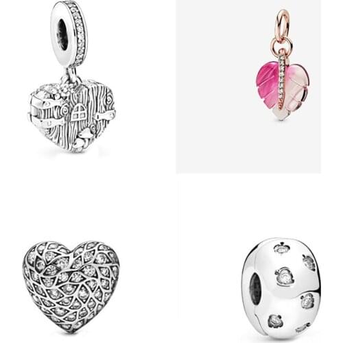 Autumn winter new Sparkling Pattern Heart Single Stud Earring Leaves Clip pink Murano glass leaf pendant DIY original jewelry