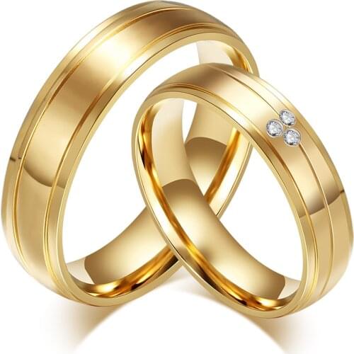 10pcs/lots Wholesale Gold Color Couple Ring AAA+ CZ Stainless Steel Engagement Provide mix size R00122