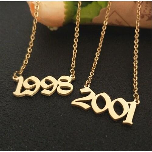 Personalized Year Necklace Stainless Steel Chocker Necklace Old English Number Pendant Wedding Anniversary Gift