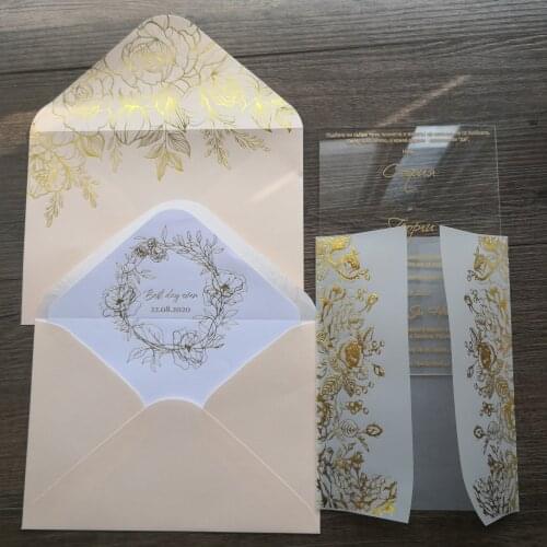 Personalized gorgeous foil printing vellum invitation with acrylic luxury set