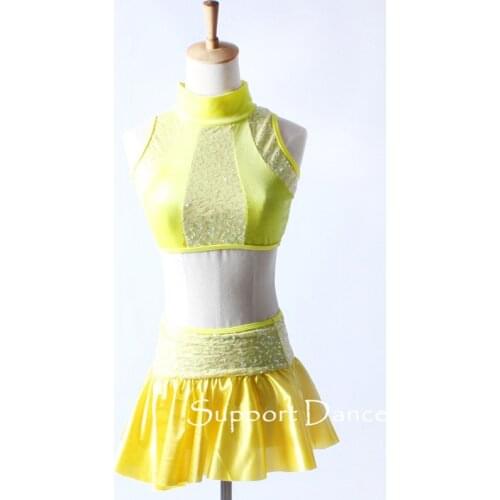 2-Piece Sequin Latin Dress Children Adult Yellow Dance Costume C345