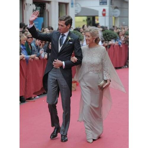 Mother of the Bride Dresses for Wedding 2020 with Cape Grey Elegant vestido de madrinha farsali vestidos de novia Formal Gowns