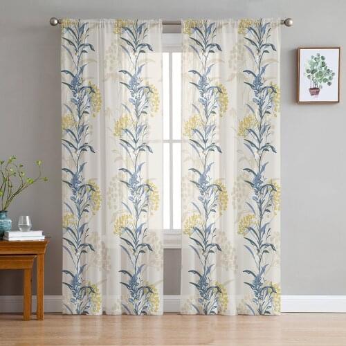 Simple Tulle Curtains Summer Flowers Fresh Villa Living Room Adult Bedroom Study Gauze Fabric Balcony Decor Chiffon Curtains