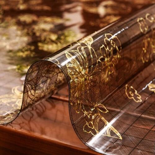 Rectangular PVC Tablecloth Transparent Flowers Table Cover Soft Glass Waterproof Oilproof Dining Table Protector Crystal Mat