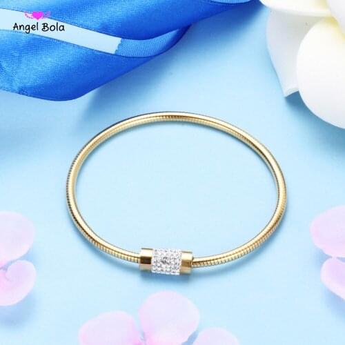 Luxury Jewelry Brand Rose Gold/Gold/Silver Color Bangles Bracelet for Women Classic Stainless Steel Cubic Zirconia Bangle
