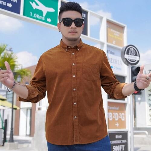 Oversized 6XL 7XL 8XL Mens Business Casual Spring and Autumn Long Sleeve Shirt Fashion High Quality Corduroy Mens Shirt