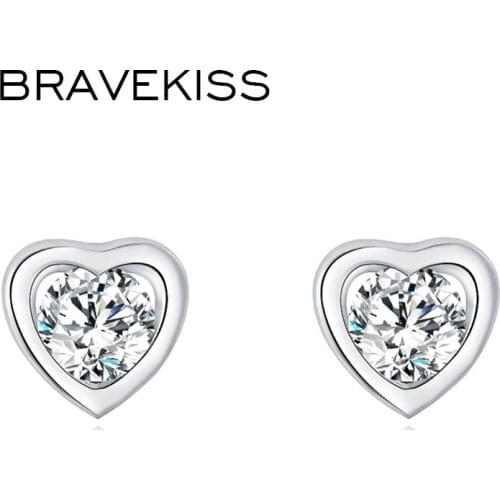 BRAVEKISS Small Cute Heart Stud Earrings for Women Crystal CZ Stone Korean Fashion Jewelry bisuteria de moda oorbellen BUE0455