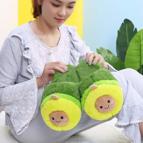 Lovely Green Plush Avocado Fruit Toys Warm Winter Adult Shoes Doll Womens Household Products Non Slip Slippers