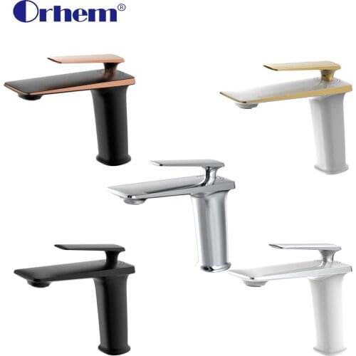 Orhem Solid Brass Bathroom Faucet Basin Faucet Chrome Black White Gold Cold and Hot Water Mixer Single Handle Sink Tap