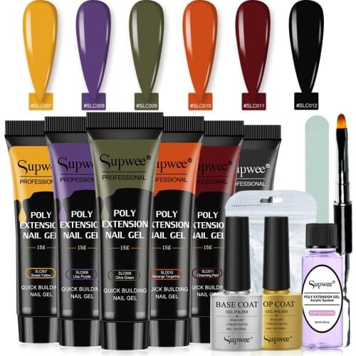 New Poly Nail Gel Set Nail Length Extension with Base Top Coat Slip Solution Semi-permanent UV Nail Gel for Nail Art