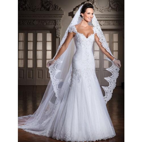 White/Ivory 3M/4M/5M Cathedral Length Lace Edge Bridal Head Veil With Comb Long Wedding Veil Accessories velos de novia