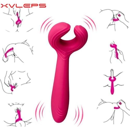 Xvleps G-Spot Waterproof Rechargeable 3 Motors Dildo Vibrator Sex Toys Silicone Clitoris Vagina Nipple Clip Couple Vibrator Vibe