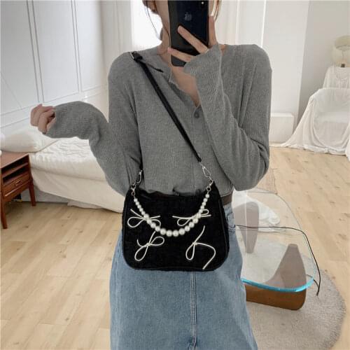 Pearl Chain Women Messenger Bag Luxury Design Female Bow-knot Purse Handbags Vintage Ladies Underarm Shoulder Bags Small Tote