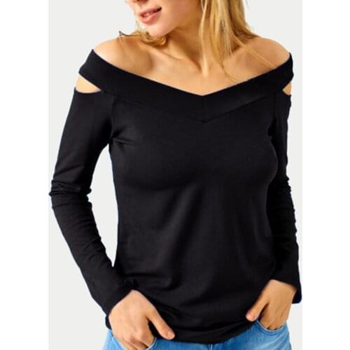 2021 Women Sexy One Off Shoulder Slim Tops New Fashion Long Sleeve Cotton Tee Shirts Women Casual T Shirts Solid Color T Shirts