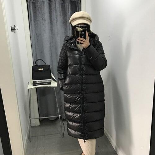 Womens winter black down jacket high quality branded puffer jacket with zipper hood
