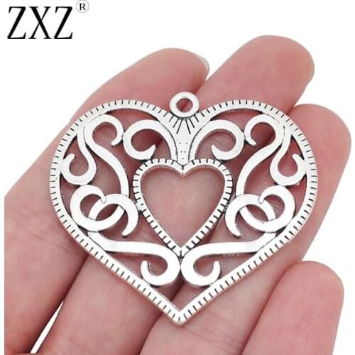 ZXZ 5pcs Large Open Heart Charms Pendants 2 Sided for Jewelry Making Findings 50x46mm