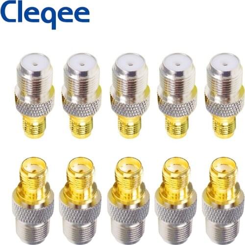 Cleqee 10PCS SMA Female to F Type Female Straight RF Coaxial Adapter F Connector To SMA Convertor Gold Tone