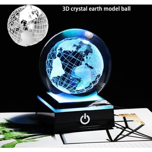 3 D Laser Engraved Earth Globe K9 Crystal Craft Ball Earth With LED Light Base Astronomia Ornament Earth Map Home Decoration