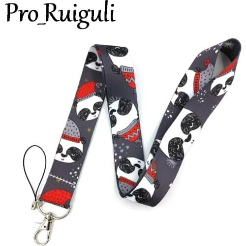 30pcs Christmas Snowman Panda Keychain Lanyards Id Badge Holder ID Card Pass Gym Mobile Phone Badge Holder Key Strap webbings