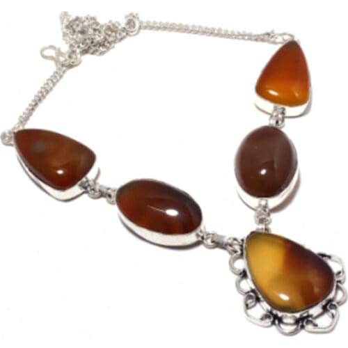 Botswana Agates Necklace Silver Overlay over Copper, 49 cm ,N4494