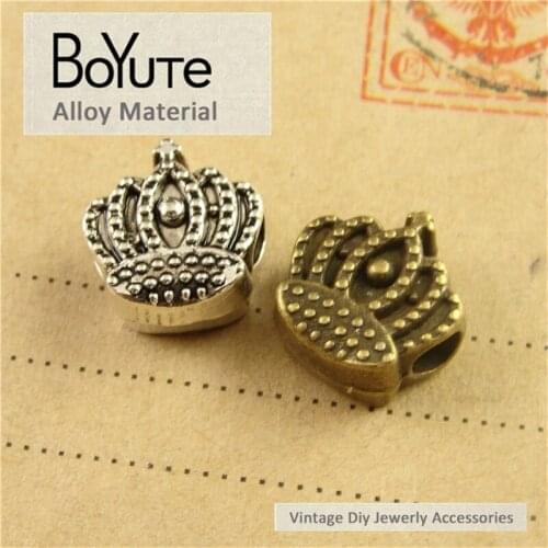BoYuTe (60 Pieces/Lot) 13*12*7MM Vintage Style Charm Antique Bronze Silver Plated Crown Bead for Diy Jewelry Accessories Making