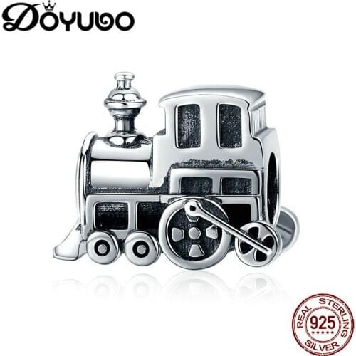 DOYUBO Hot Sale Lady 925 Sterling Silver Beads Antique Train Shape DIY Charms To Match Silver Snake Bangles Fine Jewelry ADD036
