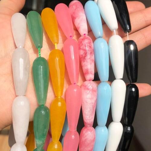 Natural Water Drop Angelite Jades Stone Beads 10*30mm Faceted Loose Spacer Beads for Jewelry Making DIY Bracelet Accessories