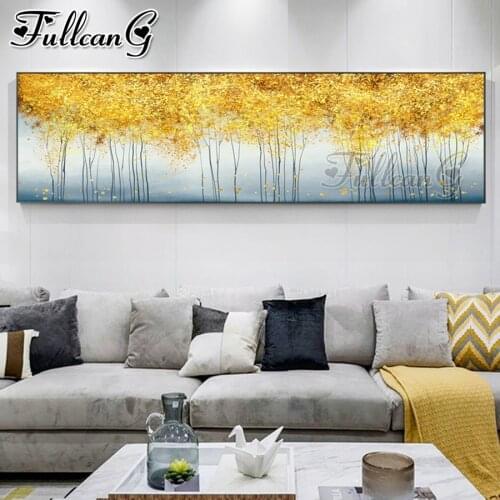FULLCANG golden abstract landscape diy 5d full square round drill diamond embroidery large mosaic painting home decor FC3365