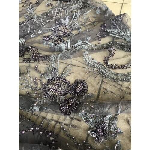 Hot Sale African tulle Lace Fabric with beads High Quality S-628885 Nigerian tull Lace For Wedding