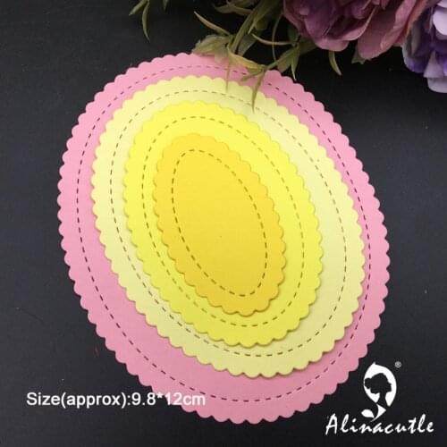 Metal Cutting Die Cut 4pc Nesting frame Wavy Edge Oval Scrapbook Paper Craft Handmade Card Album Punch Art Cutter Alinacutle Die