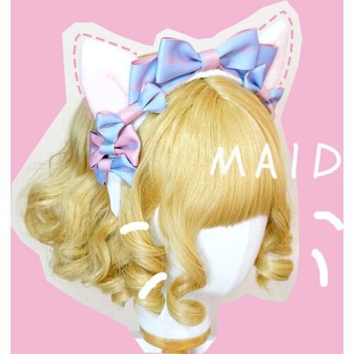 Super Cute Pink Cat Ears Handmade Headwear Hairband KC Lolita Blue Mint Bows Sweet Kawaii Cosplay Original Design