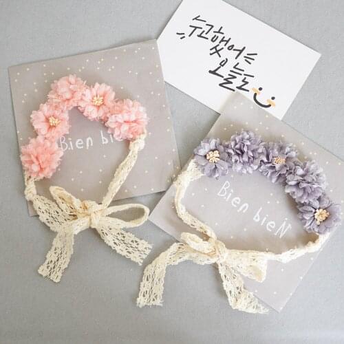 Newborn baby girl handmade flower headband elastic lace ribbon newborn hair band photography party decorative headdress