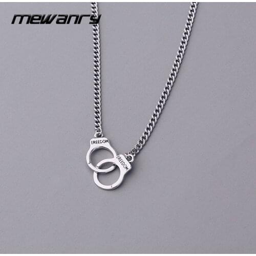 Mewanry 925 Sterling Silver Sweater Necklace Trend Hiphop Vintage Party Creative Design Handcuffs Couples Jewelry Birthday Gifts