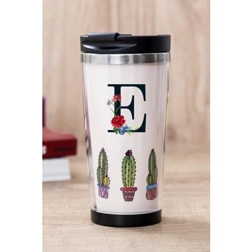 Gift Shop E Letter Cactus Pattern Thermos Cup