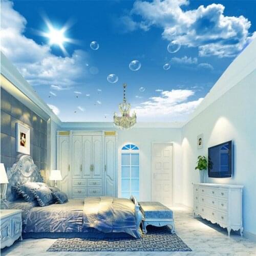 Custom wallpaper 3D photo murals HD blue sky white clouds dandelion ceiling wallpaper painting living room hotel 3d wallpaper