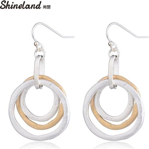 Shineland Simple 3 Circle/Round Hollow bijoux trendy Handmade Drawing Drop Earring Punk Statement Pendientes for Women Gift