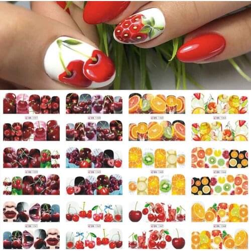 12 Styles Fruit Series Water Transfer Nail Sticker Decals Cherry/orange/kiwi Pattern Beauty Decoration Designs DIY Color Tattoo