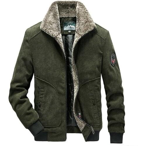 Winter Mens Parka Coat Retro Corduroy Fleece Thick Cotton-padded Jackets Mens Military Jacket Armygreen Casual Outwear Size 6XL