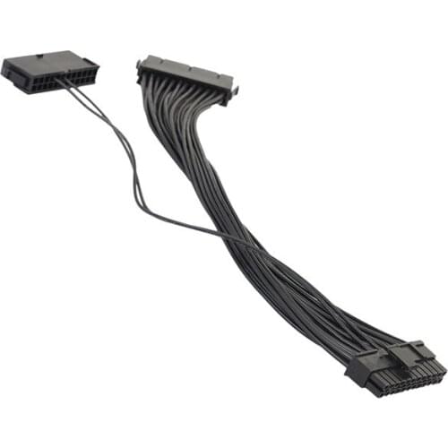 0.3m Computer Motherboard 24pin Dual-start Synchronous Power Cord, Copper Black Adapter Cable, Dual-power Start Cord