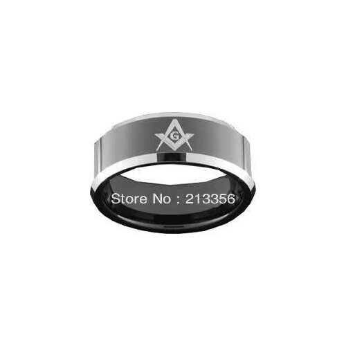 10PCS/LOT WHOLESALE CHEAP PRICE Mens Black Tungsten Carbide Wedding Band Ring Freemason Masonic Silver Beveled Edges Comfort Fit