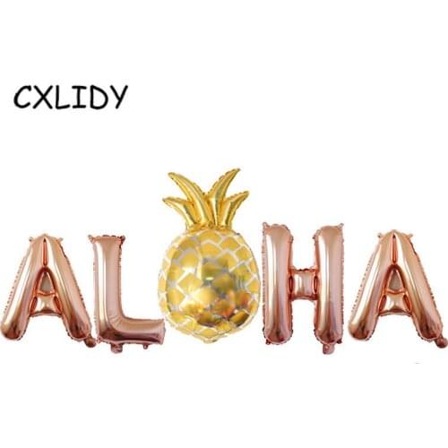 16 Inch ALOHA Balloon Hawaiian Party Supplies Pineapple Rose Gold Party Balloons Gold Aluminum Balloons qq113