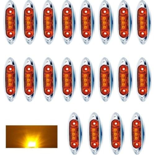 Krator 20PCS LED 12V 24V Amber 3 LED Side Marker Lamp Clearance Lamp Fish Shape Truck Van Trailer Waterproof