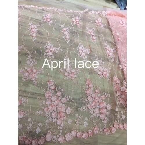 5yards NE014 good quality nice 3d FLOWER embroidery Tulle lace fabric for evening dress/wedding