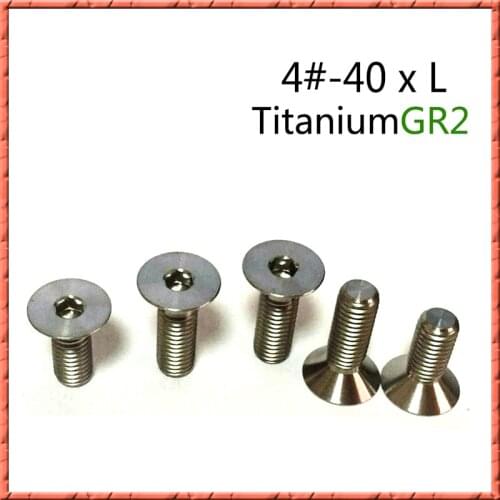 50pcs/lot 4#-40*L American Pure titanium Hexagon socket head cap screws flat head screw ANSI/ASME B 18.3