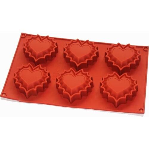 6-cavity Jaggy Heart Jelly Muffin Chocolate Soap Mould Silicone Mold