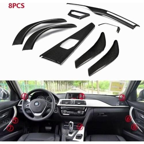 8pcs Carbon Fiber Interior Trim B Style car accessories for BMW F30 F31 F35 3-Series 13-18