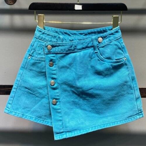 Irregular A-line denim shorts skirt women high waist 2021 summer new fake two-piece loose wide-leg shorts