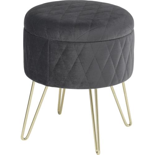 1PC Velvet Round Puff Storage Seat Ottoman Stool with Lid Storage Box Footstool with Gold Metal Feet for Sofa Bedroom Room